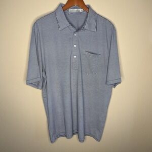 Criquet collared polo‎ shirt, Blue/White Stripe, Men's XL.